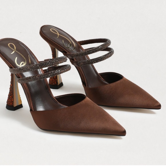 Sam Edelman Agustina Chocolate Satin Slip On Jeweled Mules 8.5 fits size 8 New - Picture 4 of 12